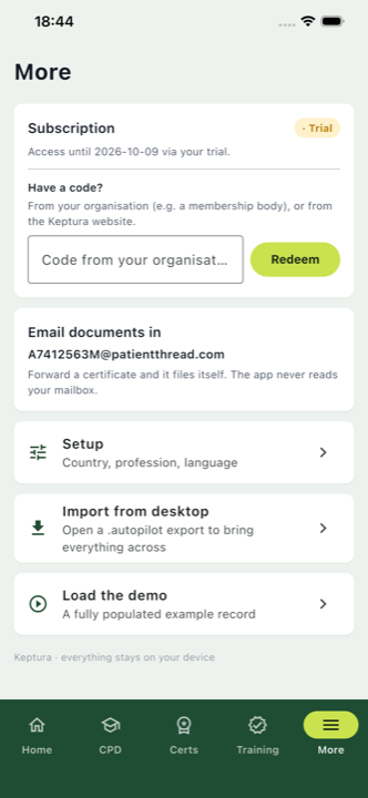 Keptura membership and codes